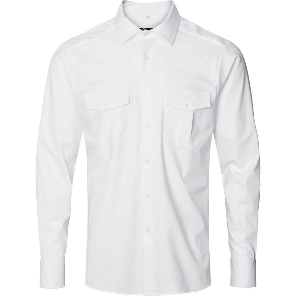 White Houston Male Pilot Shirt L/S with 4-way stretch